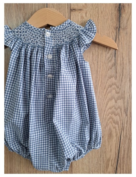 OUTLET VERANO HASTA EL 60% MENOS Pelele Cuello Smock Vichy Azul dBb