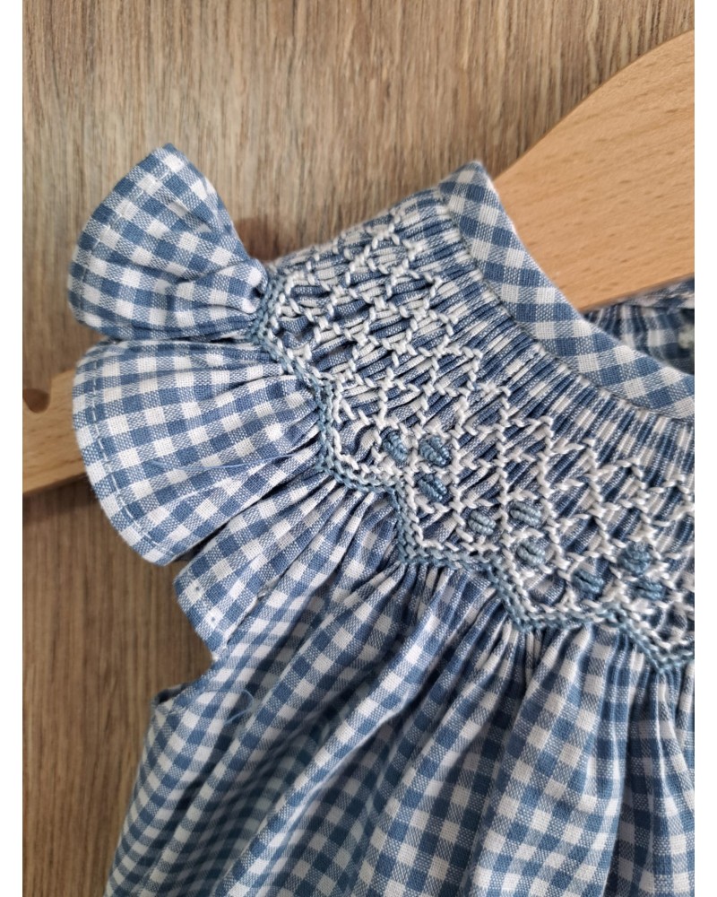 OUTLET VERANO HASTA EL 60% MENOS Pelele Cuello Smock Vichy Azul dBb