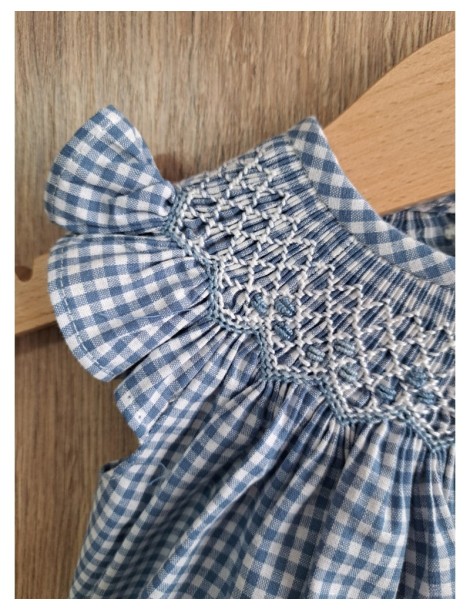OUTLET VERANO HASTA EL 60% MENOS Pelele Cuello Smock Vichy Azul dBb