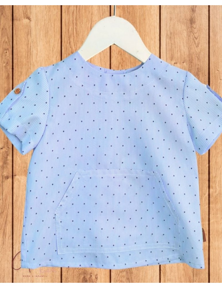 COCOTE OUTLET VERANO Camisa Niño Celeste Estrellas Cocote