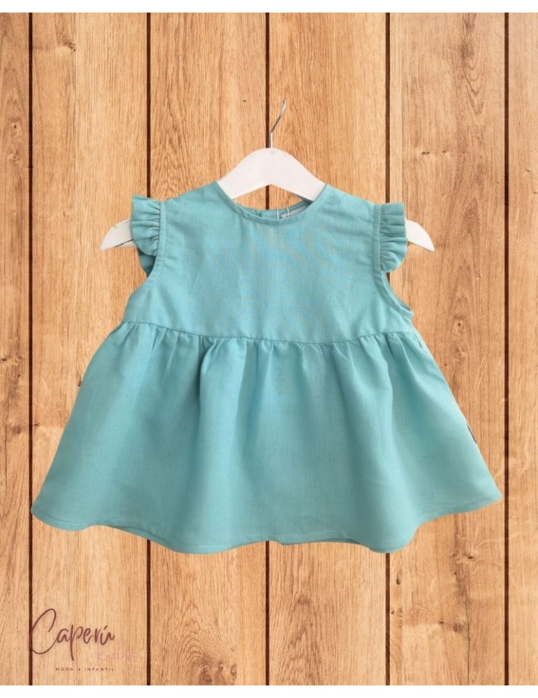 COCOTE NIÑA  Blusa Niña Lino Turquesa Cocote