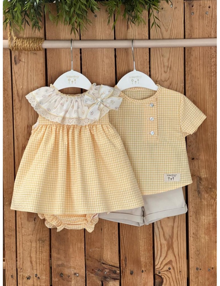 VALENTINA BEBÉS TODO AL 60% y 50% Conjunto NIÑO Vichy Amarillo Valentina