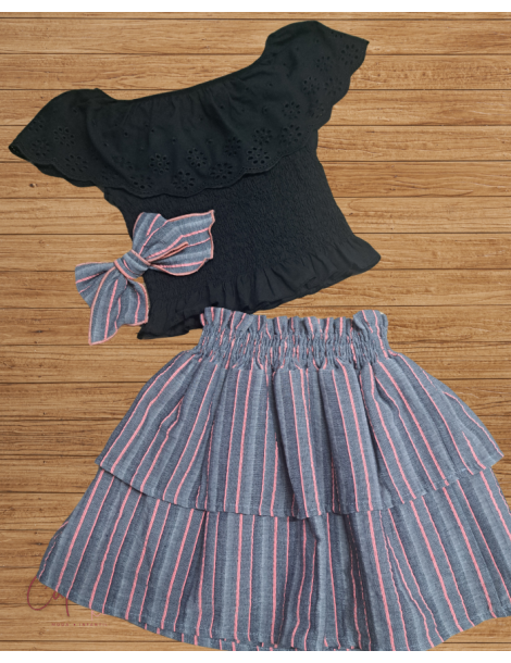 TIENDA Falda Marieta Rayas Flúor Bóetie Kids