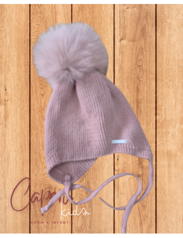 Rosa Empolvado Gorro Bebe Pompon Gorro Niña En Rosa Empolvado Con Pompóm  32,50 € Amelie