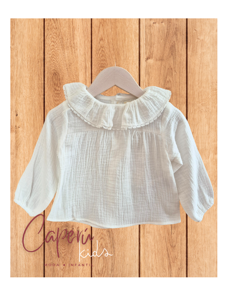 BLACK FRIDAY 2025 Blusa Blanca Bébe Muselina Volante