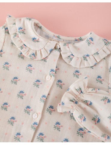 MI CANESÚ TIENDA Camisa Niña Gasa Flor Azul y Rosa Mi Canesú