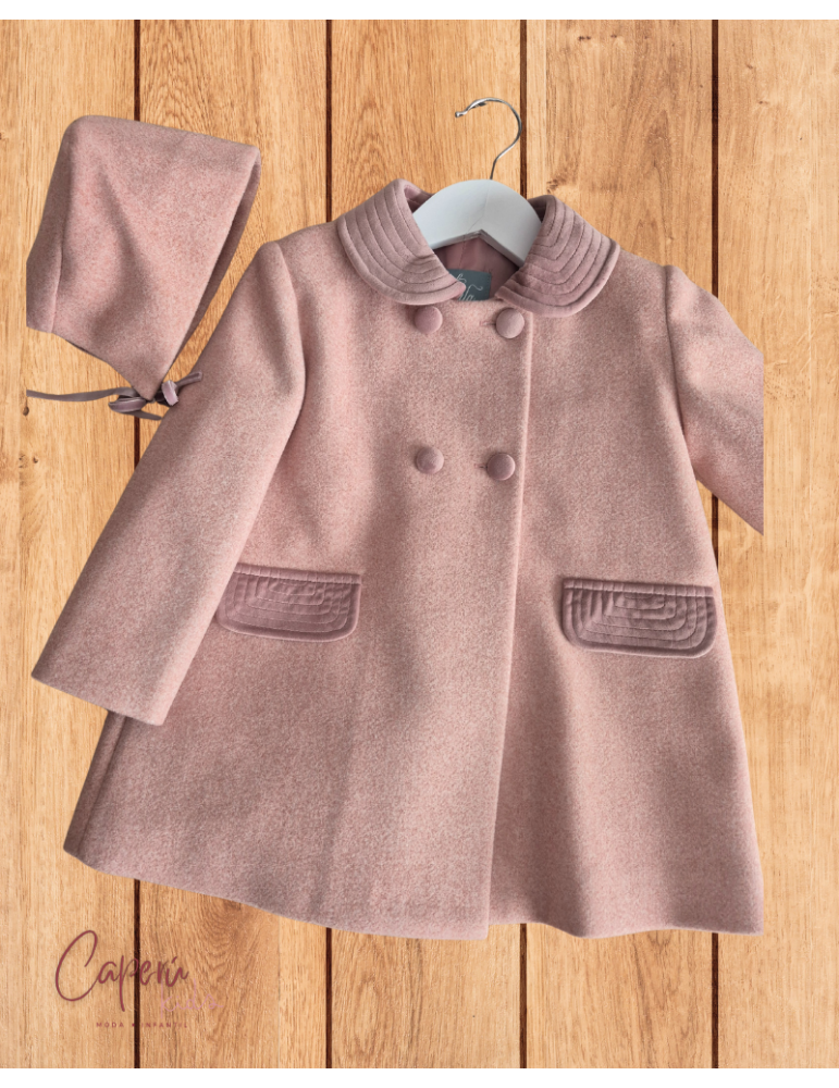 MARTA Y PAULA TIENDA Abrigo Rosa Empolvado Paño Con Capota Marta y Paula
