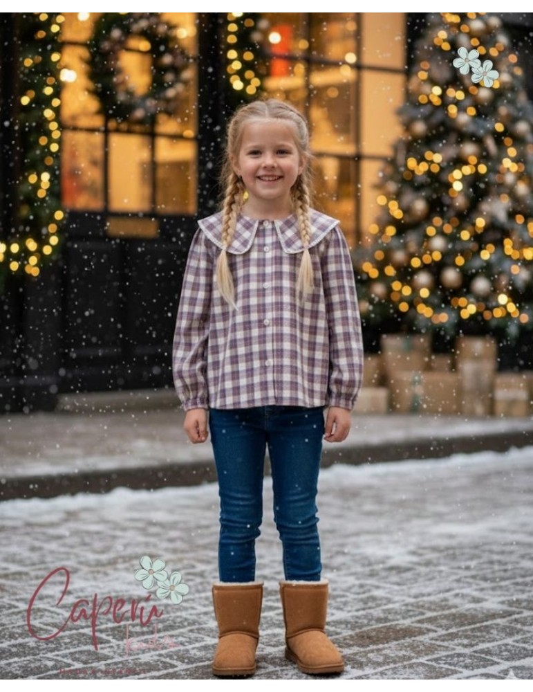 BLACK FRIDAY 2025 Blusa Niña Cuadros Beige Morado Dadati