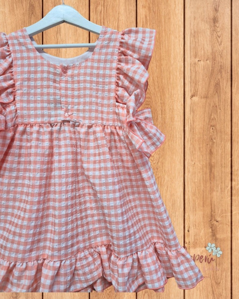 MON PETIT BONBON  TIENDA Vestido Vichy Grande Melocotón Lazos Mon Petit