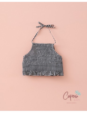 MI CANESÚ TIENDA Top Elástico Lazo Vichy Negro Mi Canesú