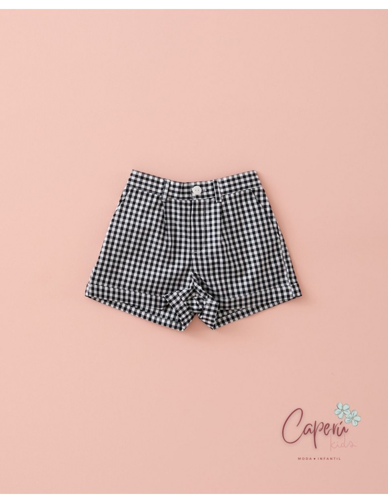 MI CANESÚ TIENDA Bermuda Pinzas Vichy Negro Mi Canesú