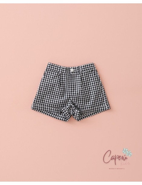 MI CANESÚ TIENDA Bermuda Pinzas Vichy Negro Mi Canesú