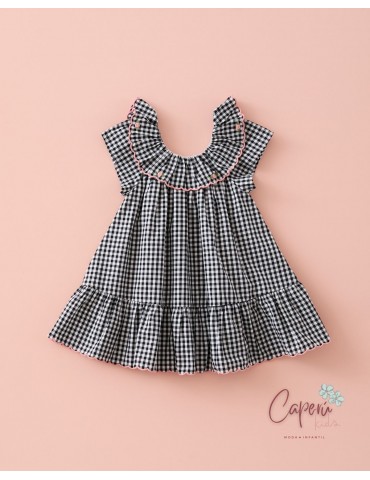 MI CANESÚ TIENDA Vestido Bordados Vichy Negro Mi Canesú