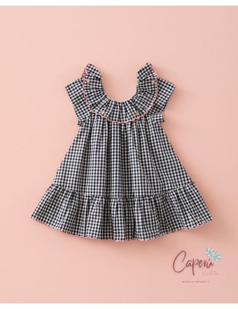 MI CANESÚ TIENDA Vestido Bordados Vichy Negro Mi Canesú