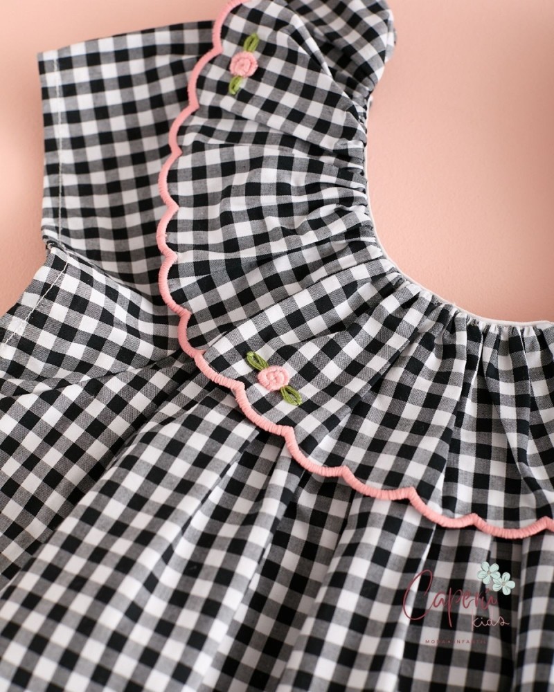 MI CANESÚ TIENDA Vestido Bordados Vichy Negro Mi Canesú