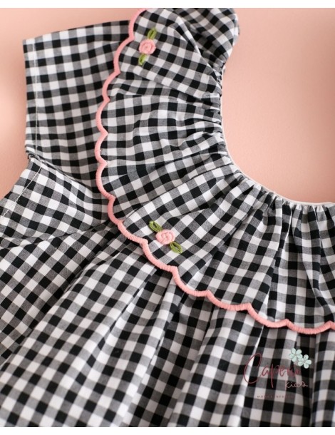 MI CANESÚ TIENDA Vestido Bordados Vichy Negro Mi Canesú