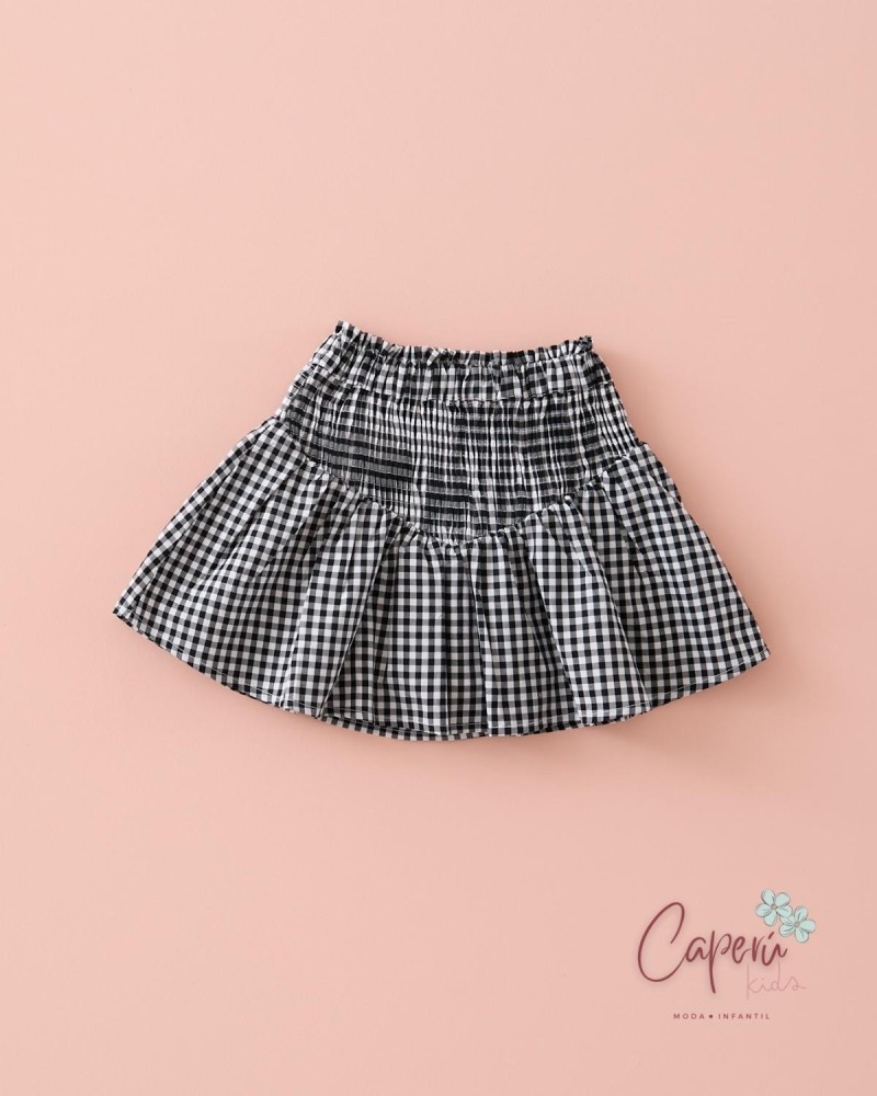 MI CANESÚ TIENDA Falda Elásticos Vichy Negro Mi Canesú
