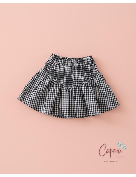 MI CANESÚ TIENDA Falda Elásticos Vichy Negro Mi Canesú