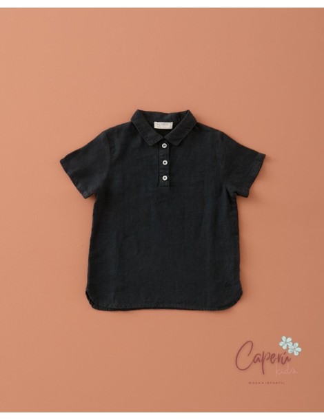 MI CANESÚ TIENDA Camisa Niño Lino Manga Corta Negra Mi Canesú
