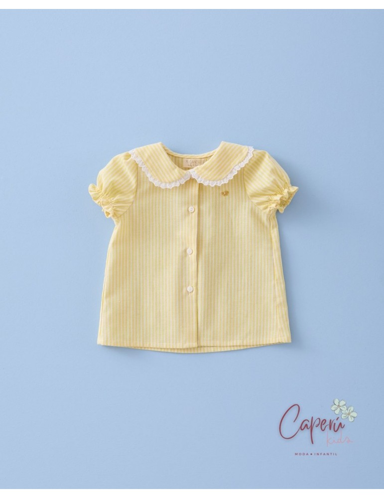 MI CANESÚ TIENDA Camisa Pétalos Rayitas Sand Mi Canesú