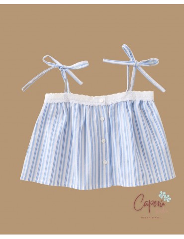 MI CANESÚ TIENDA Top Puntilla Rayas Azul Cielo Mi Canesú