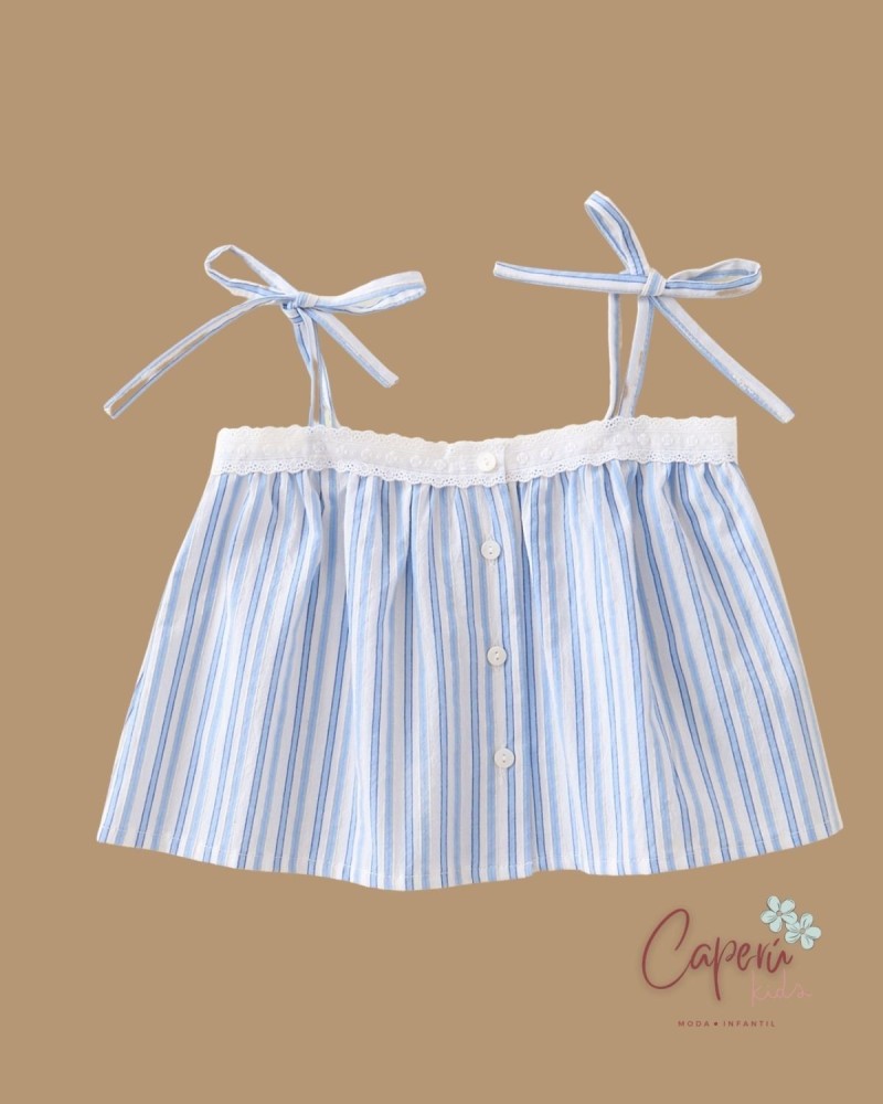 MI CANESÚ TIENDA Top Puntilla Rayas Azul Cielo Mi Canesú