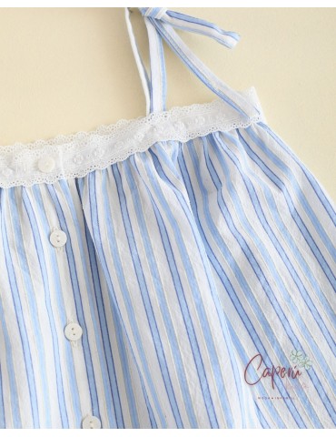 MI CANESÚ TIENDA Top Puntilla Rayas Azul Cielo Mi Canesú