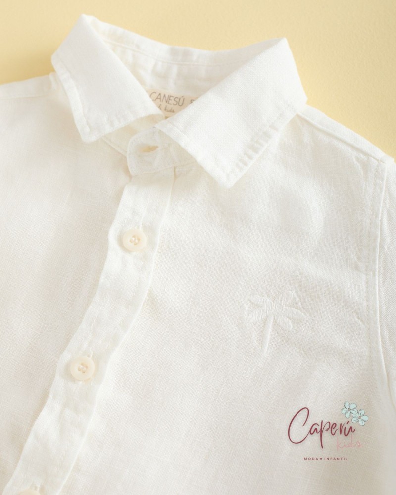 MI CANESÚ TIENDA Camisa Niño Lino Manga Larga Blanca Mi Canesú