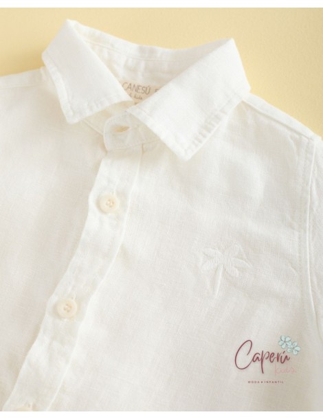 MI CANESÚ TIENDA Camisa Niño Lino Manga Larga Blanca Mi Canesú