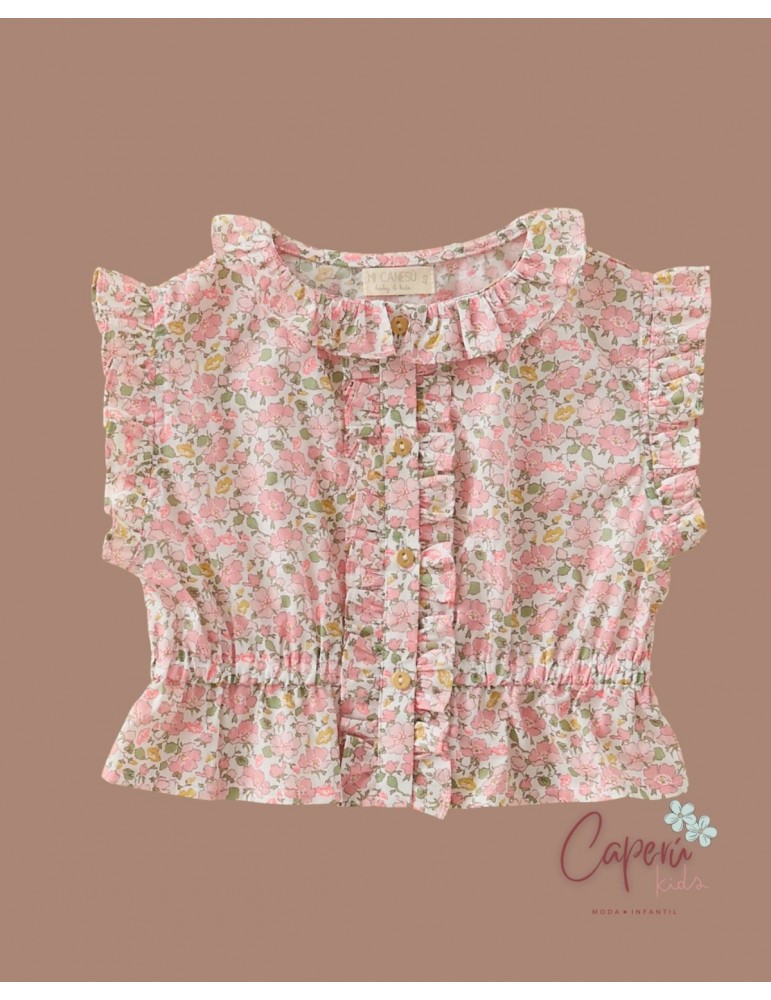 MI CANESÚ TIENDA Blusa Volantitos Liberty Pink Coco Flúor Mi Canesú