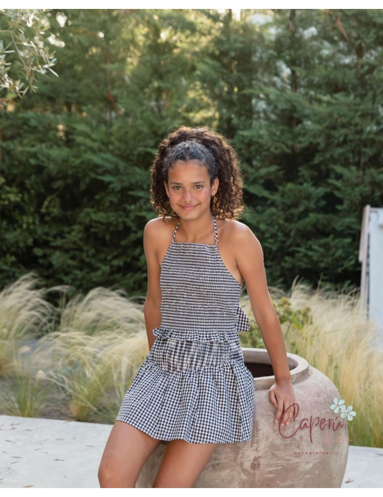 MI CANESÚ TIENDA Falda Elásticos Vichy Negro Mi Canesú