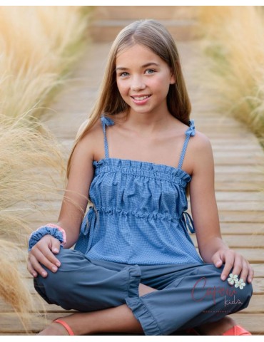 MI CANESÚ TIENDA Top Cintas Minivichy Añil Mi Canesú