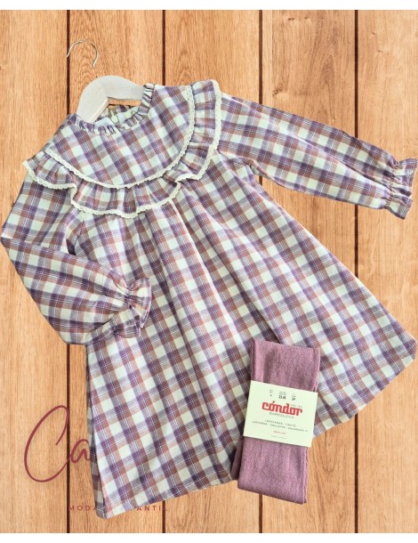 Vestido de Niña de Cuadros Morado y Teja