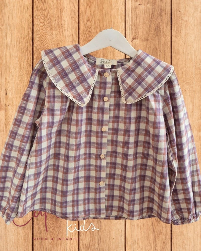 Blusa Niña Cuadros Beige Morado Dadati