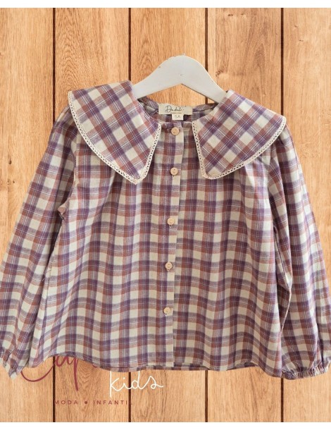 Blusa Niña Cuadros Beige Morado Dadati