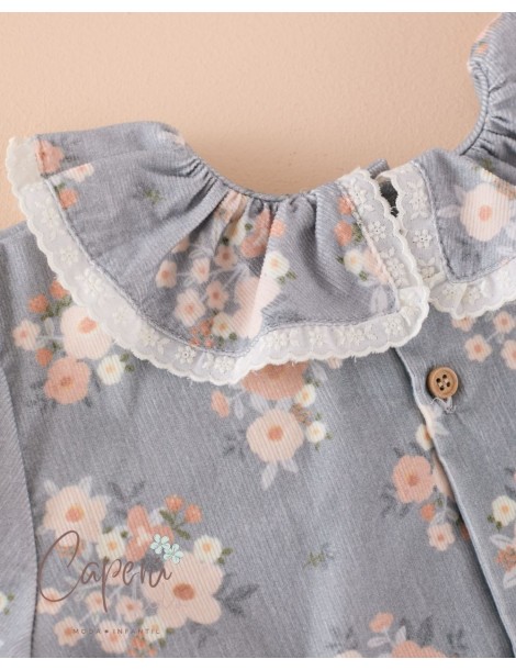Camisa Cuello Volante Micropana Bouquet Mi Canesú