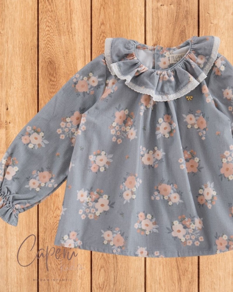 Camisa Cuello Volante Micropana Bouquet Mi Canesú