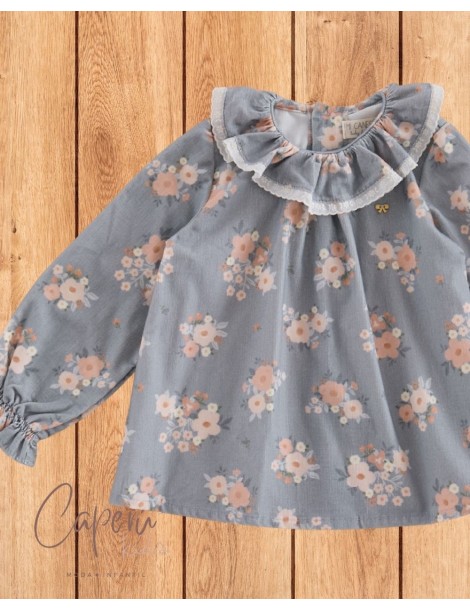 Camisa Cuello Volante Micropana Bouquet Mi Canesú