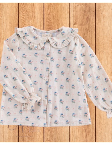 Camisa Niña Gasa Flor Azul y Rosa Mi Canesú