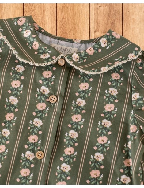 Camisa Pétalos Raya Flor Verde Musgo Mi Canesú