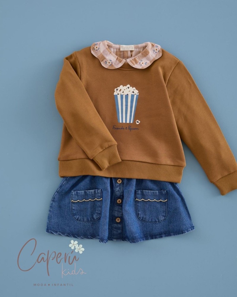 Camisa Pétalos Bordada Vichy Cinnamon Mi Canesú