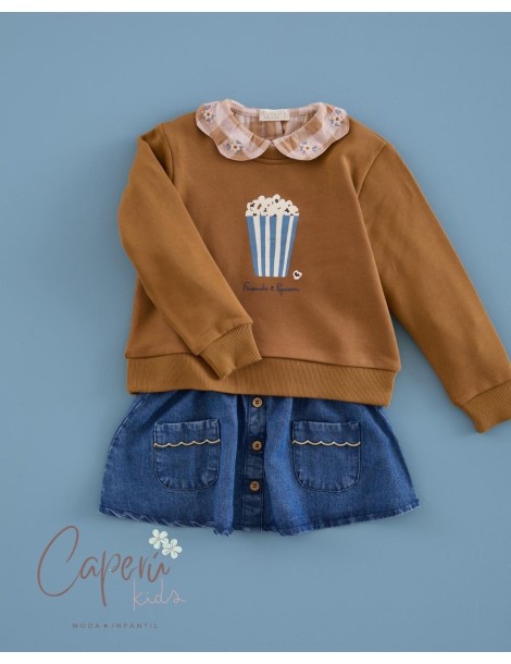 Camisa Pétalos Bordada Vichy Cinnamon Mi Canesú