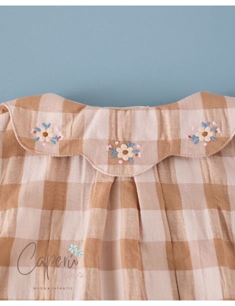 Camisa Pétalos Bordada Vichy Cinnamon Mi Canesú