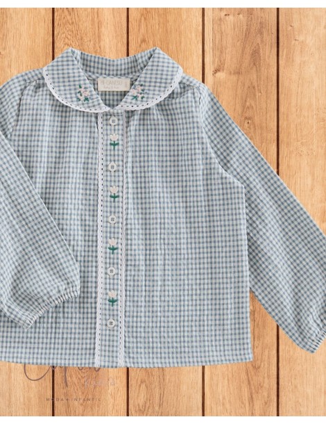 Blusa Bordados Minivichy Azul Denim Mi Canesú