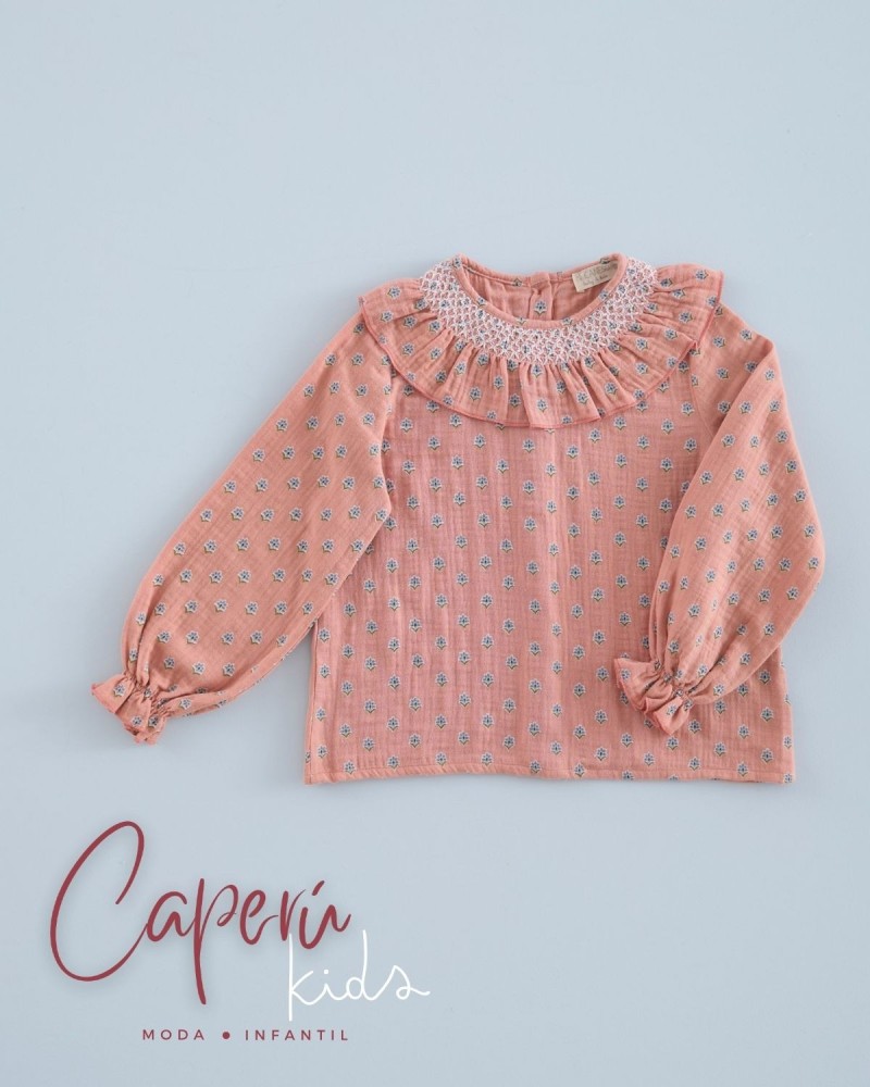 Camisa Engomada Gasa Florecita Geométrica Mi Canesú