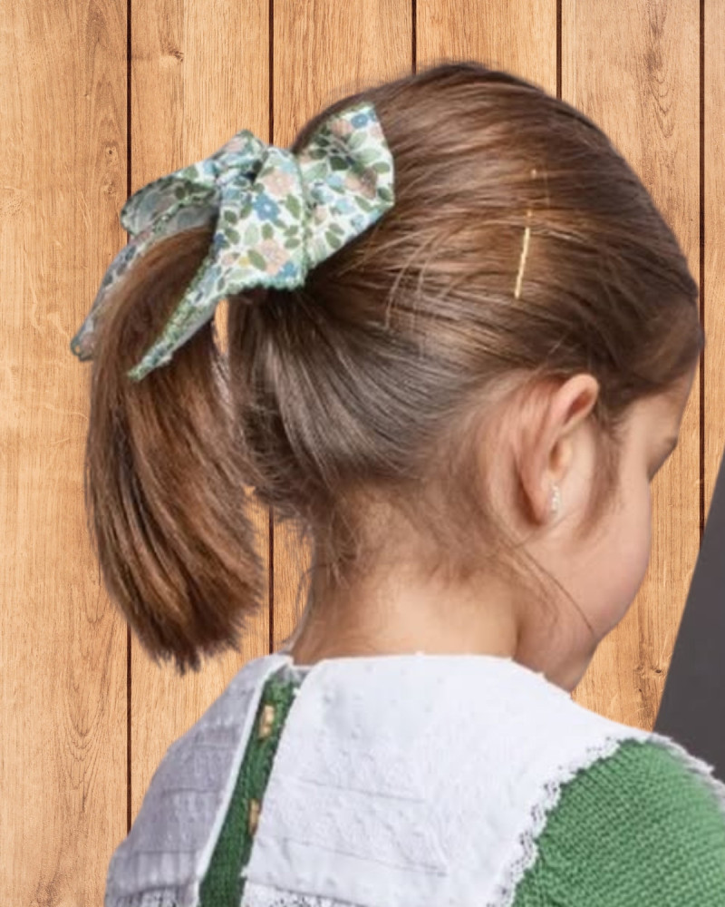Lazo Mediano Flores Olivo La Martinica | Accesorios Pelo