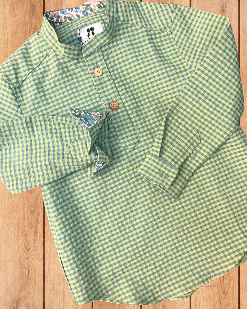 Camisa Niño Mao Cuadros Olivo La Martinica | Moda Infantil
