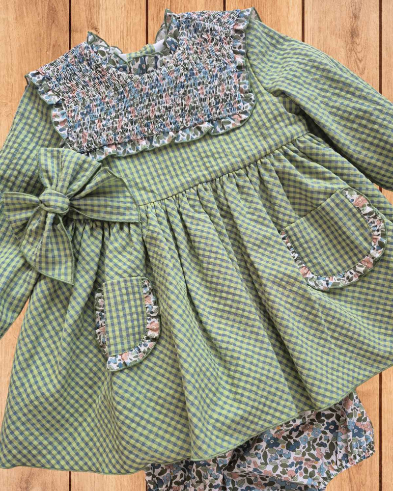 Conjunto 3 Piezas Jesusito Cuadros Olivo La Martinica | Moda Bebé