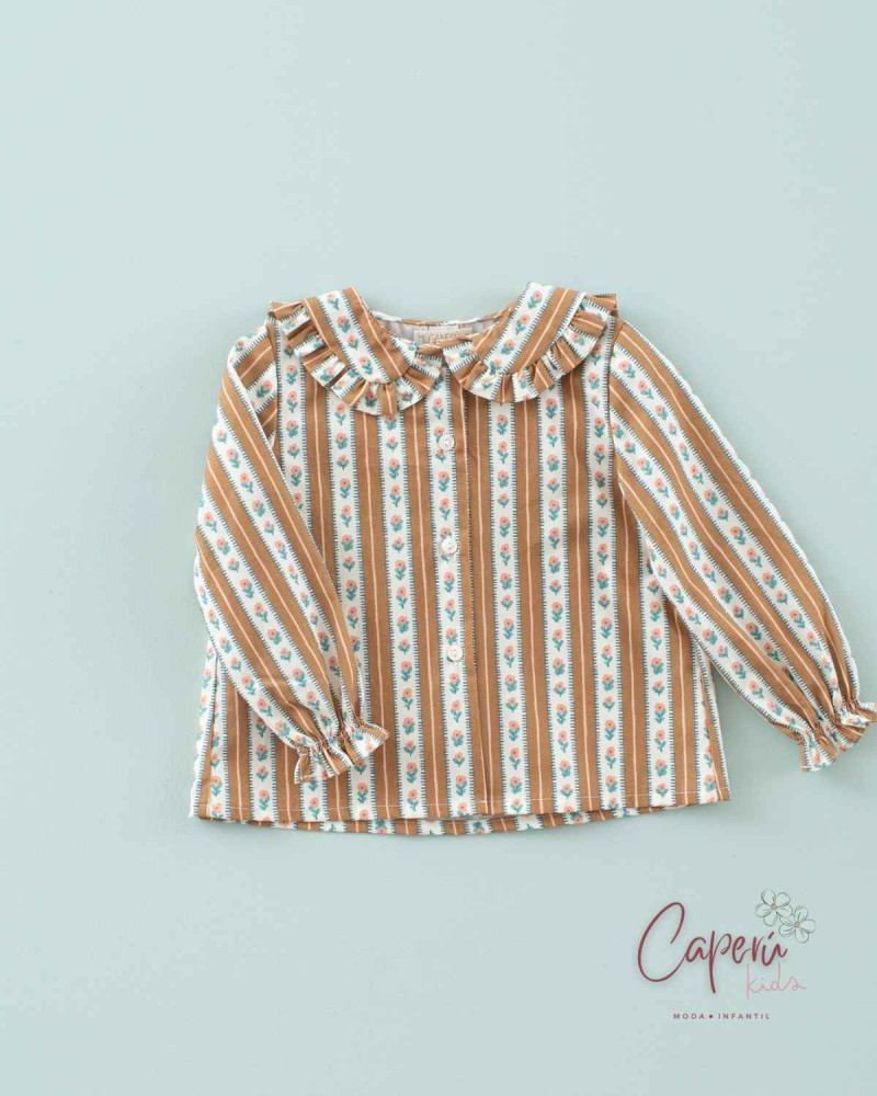 Camisa Marinera Rayas Flor Tofee Mi Canesú