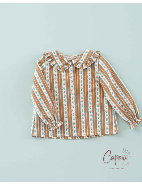 Camisa Marinera Rayas Flor Tofee Mi Canesú